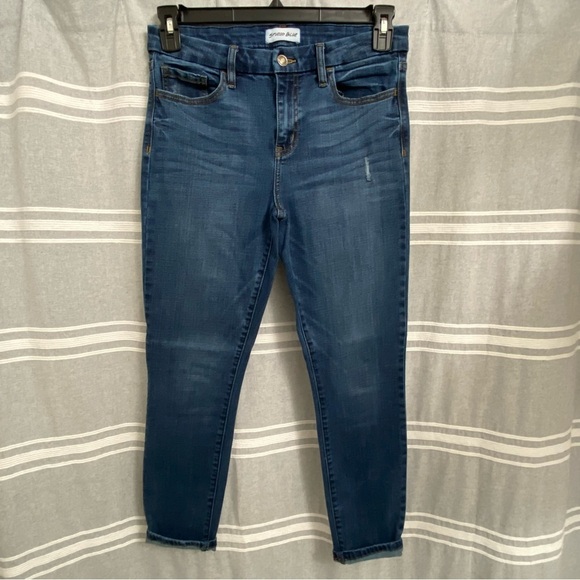STUDIO BLUE / Dark Washed Cropped Jeans Light Distressing Size 29 - Picture 1 of 8